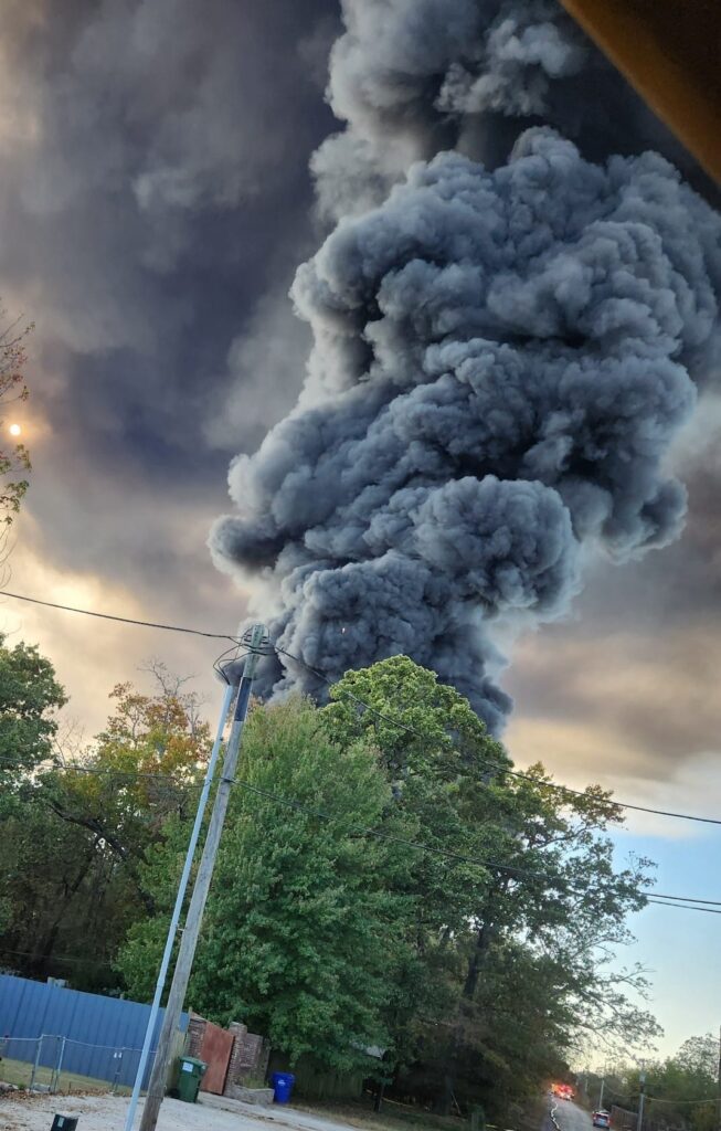 Smoke from Fire at Marck Industries in Rogers