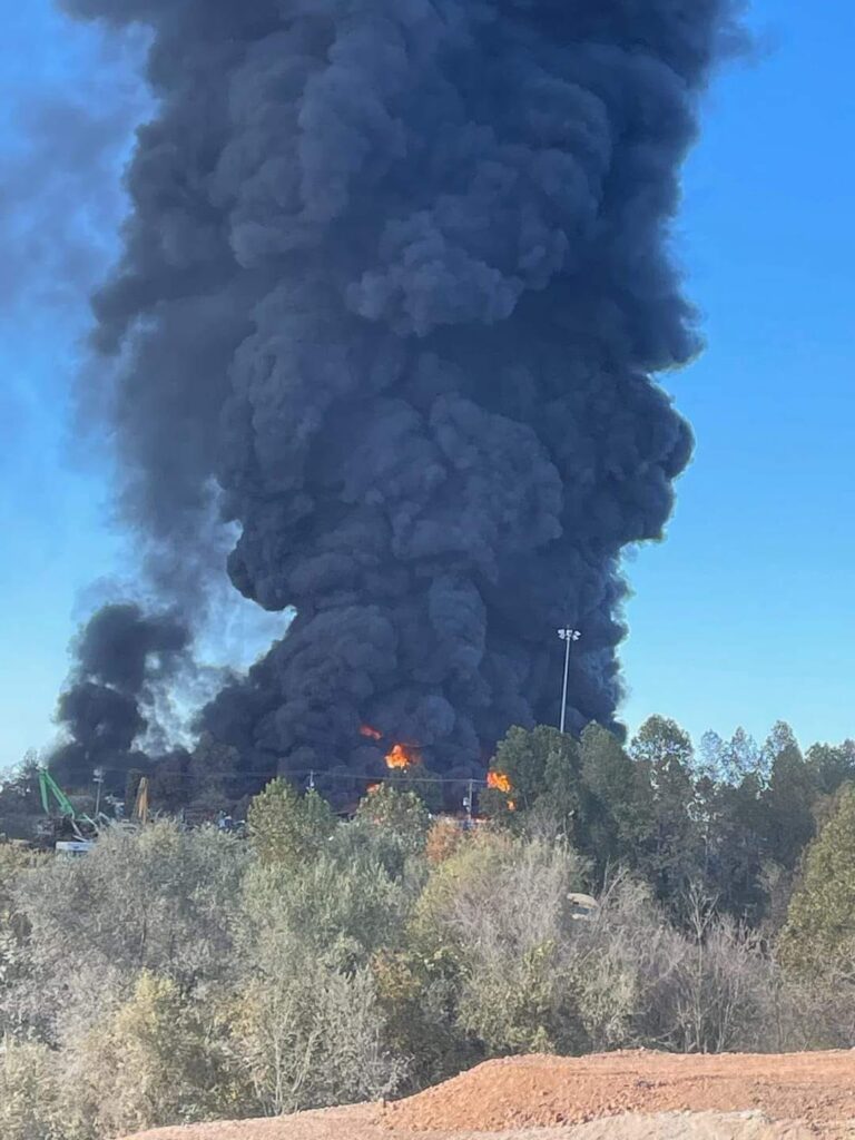 Smoke from Fire at Marck Industries in Rogers