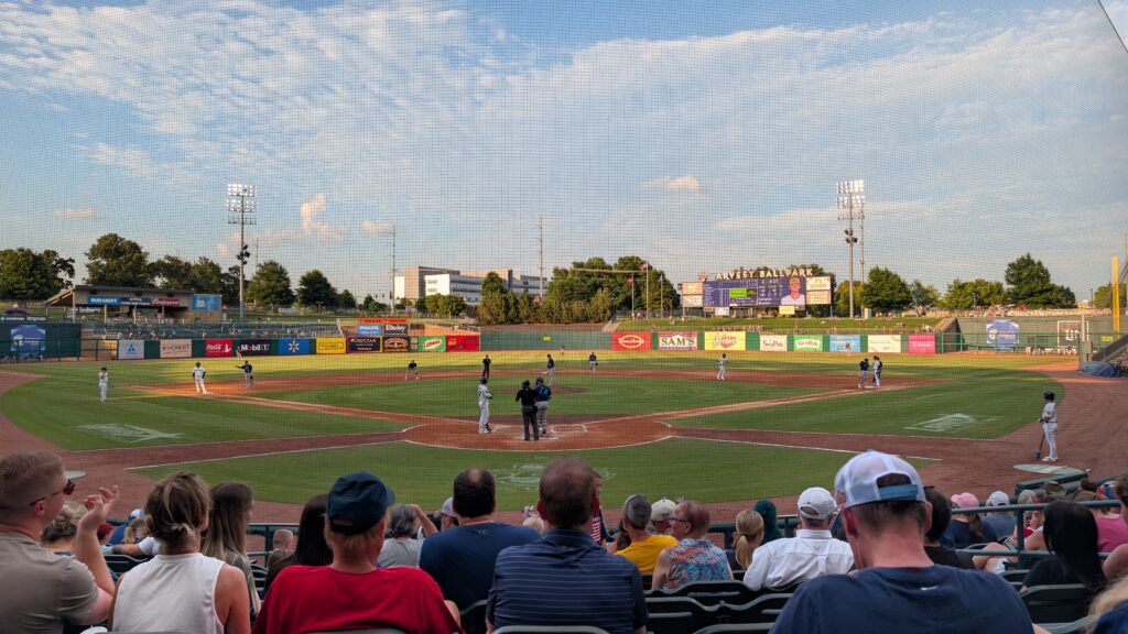 Fans watch a Northwest Arkansas Naturals baseball game at Arvest Ballpark in Springdale, Arkansas